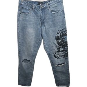 Ed Hardy Jeans‎ Men's 32x29 Blue Denim Distressed Spell Out Relaxed Y2K Style
